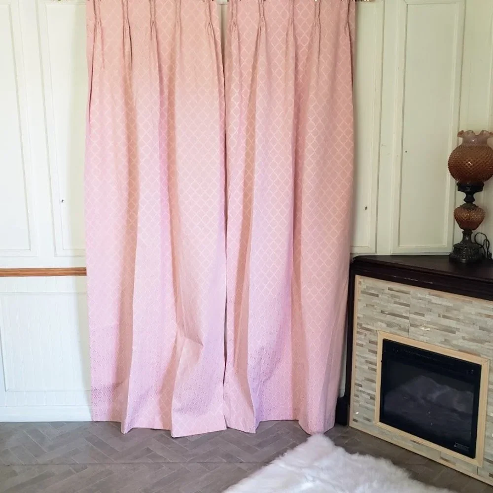 Vintage Drapes Pinch Pleat Pink Curtains 50W x 82L Embroidered Thermal Lined